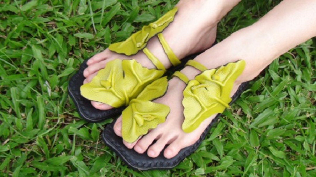 Women Leather Sandals, Men Leather Sandals ***Gingko Leaves!!!*** - 男女凉鞋 - 真皮 黄色