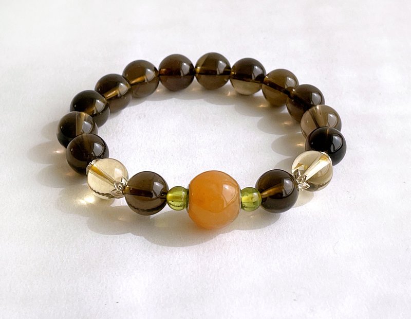 宝石系 天然矿石 茶晶 缅黄玉 黄水晶 925纯银 手链 - 手链/手环 - 宝石 咖啡色