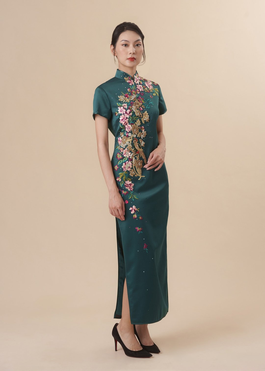 锦葵织锦无袖旗袍|晚装礼服 |香港设计|古典|气质|中西合璧 - 旗袍 - 聚酯纤维 绿色