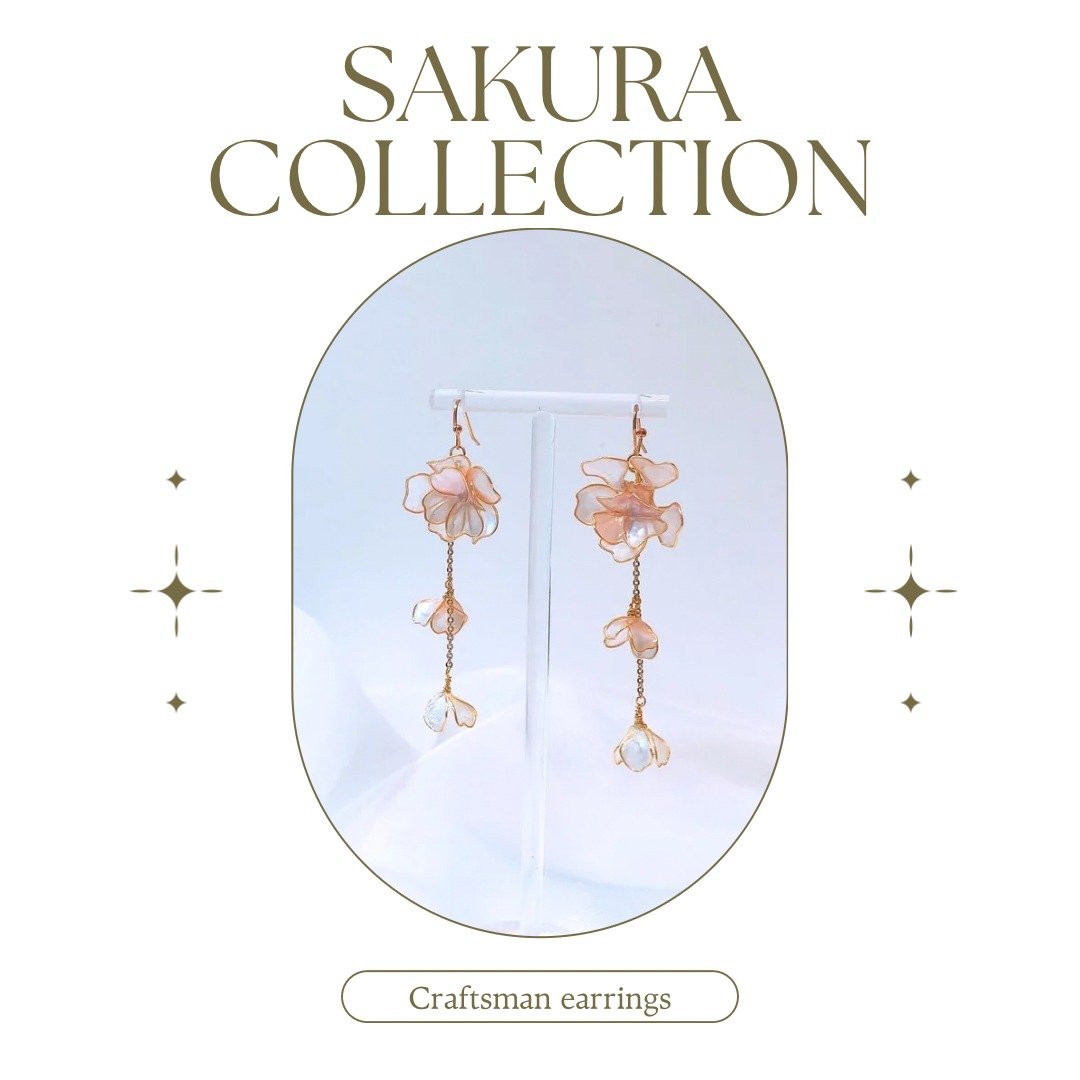 白樱・雪落花 Sakura Snowfall 耳环 - 耳环/耳夹 - 其他金属 