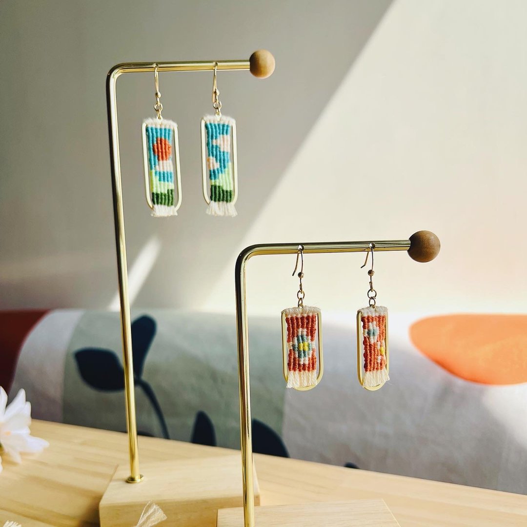 春日系列-编织耳环 | Spring-Earrings - 耳环/耳夹 - 绣线 橘色