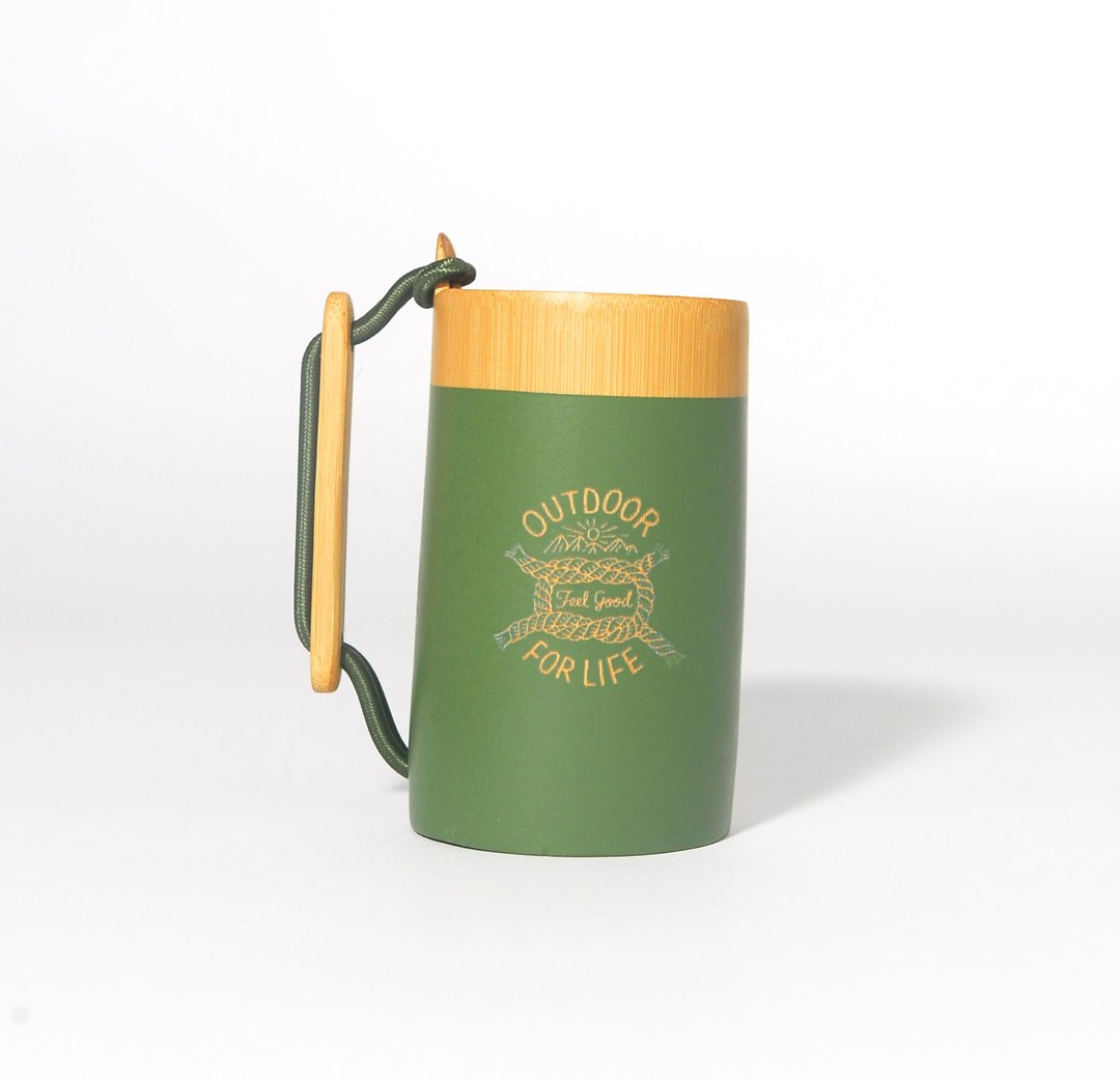 Outdoor Cup 元气凹豆杯(绳索款) - 咖啡杯/马克杯 - 竹 卡其色