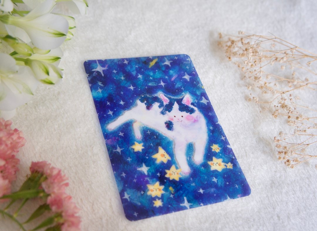 猫咪与星星透明明信片 - 卡片/明信片 - 其他材质 蓝色