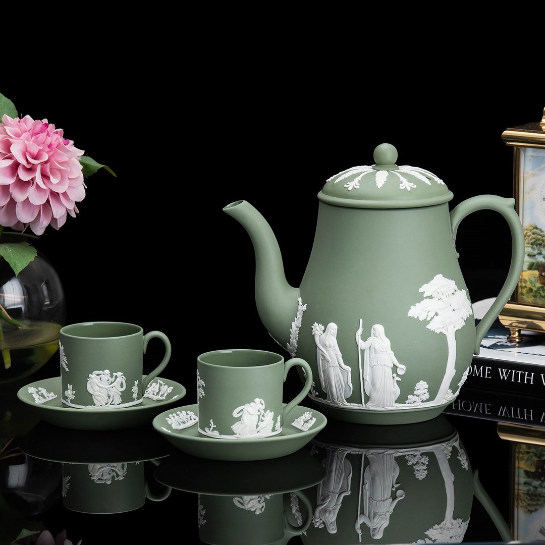 经典工艺Wedgwood 碧玉浮雕咖啡具五件套 咖啡壶咖啡杯 内上釉 - 咖啡壶/周边 - 瓷 