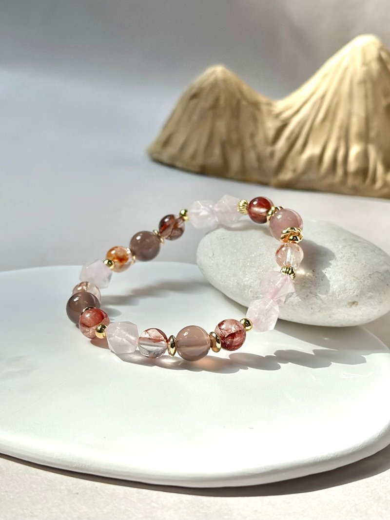 粉水晶、红胶花、烟紫玛瑙天然水晶手链/ 好运招财、好人缘 - 手链/手环 - 水晶 粉红色