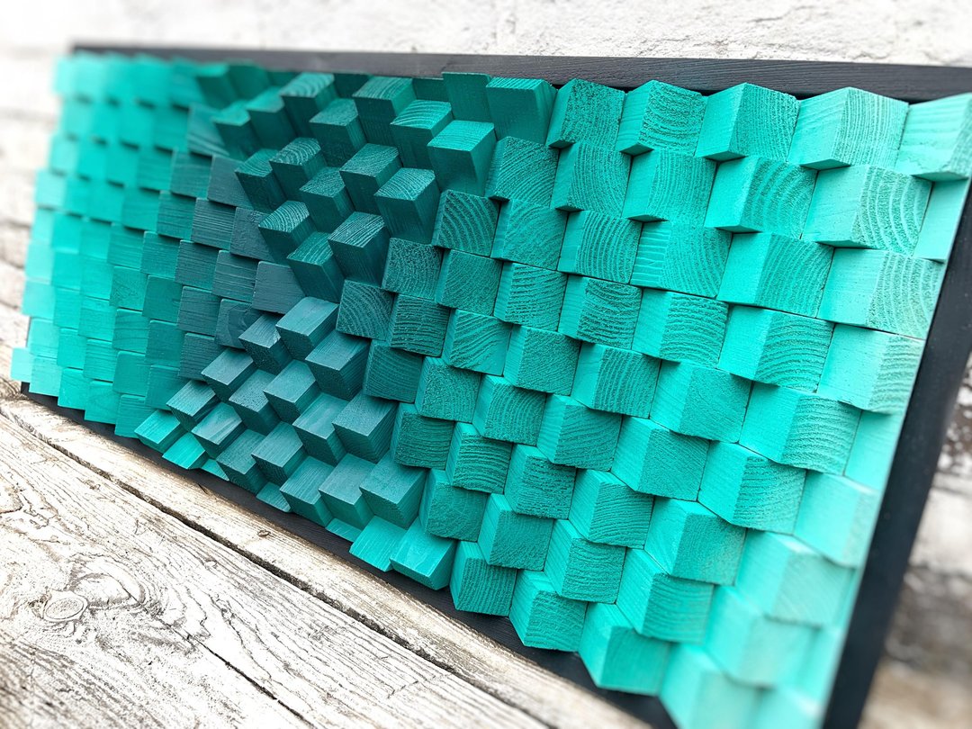 Teal Wood Wall Art - Ombre - Sound Diffuser - Acoustic Panel - Housewarming - 墙贴/壁贴 - 木头 