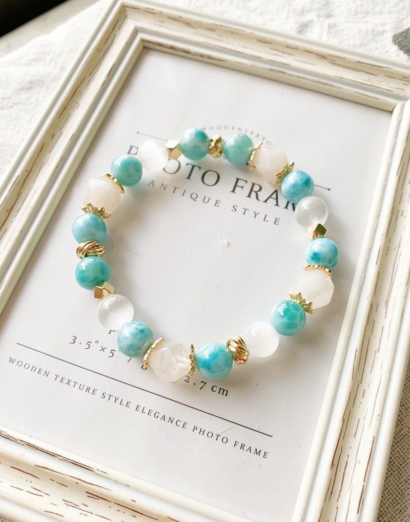 高品收藏等级拉利玛海纹石/高品透石膏/切面白玉髓 手作设计款能 - 手链/手环 - 水晶 