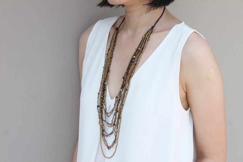 花式Jasper多条分层项链 - 项链 - 石头 卡其色