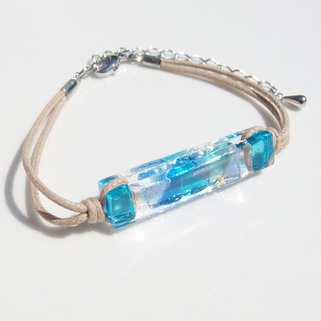 Cocktail glass (hidden [soda]) bracelet / anklet [length, metal free choice] [made-to-order] - 手链/手环 - 玻璃 蓝色