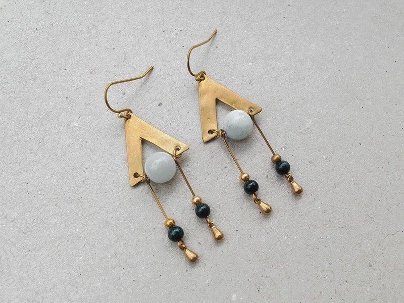 绿雨滴复古民族黄铜耳环/夹式耳环/316L白钢耳针 - 耳环/耳夹 - 其他金属 绿色