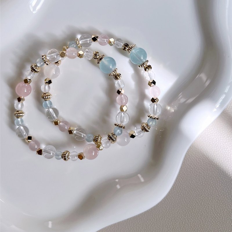 【天空花园】海蓝宝 / 粉晶 / 粉红玛瑙 / 白水晶 - 手链/手环 - 水晶 多色