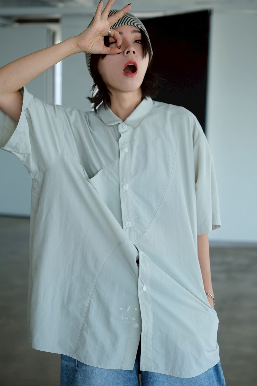 CURVE曲线隐藏口袋凉感宽松衬衫 - 女装衬衫 - 其他人造纤维 灰色