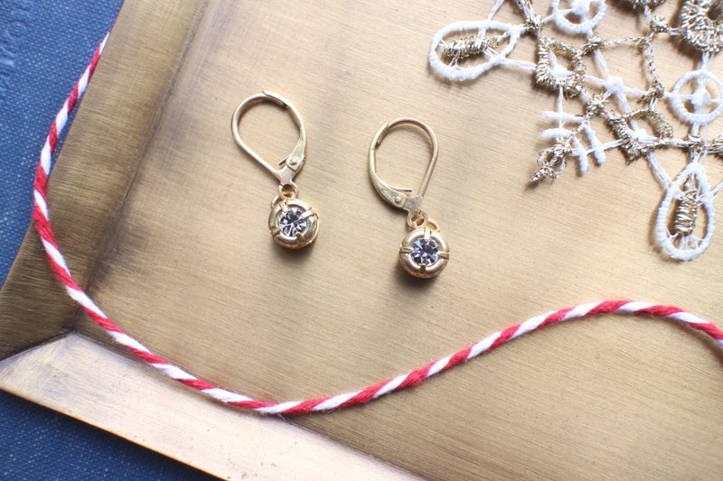 古典小圆-水钻 黄铜耳环-针式 夹式 - 耳环/耳夹 - 其他金属 金色