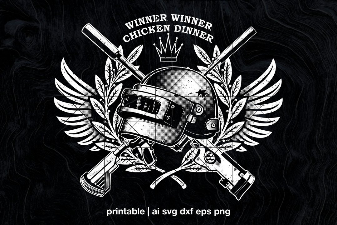 PUBG winner winner chicken dinner Vector print military helmet png svg dxf ai - 电子手绘真人画像/绘画/插画 - 其他材质 