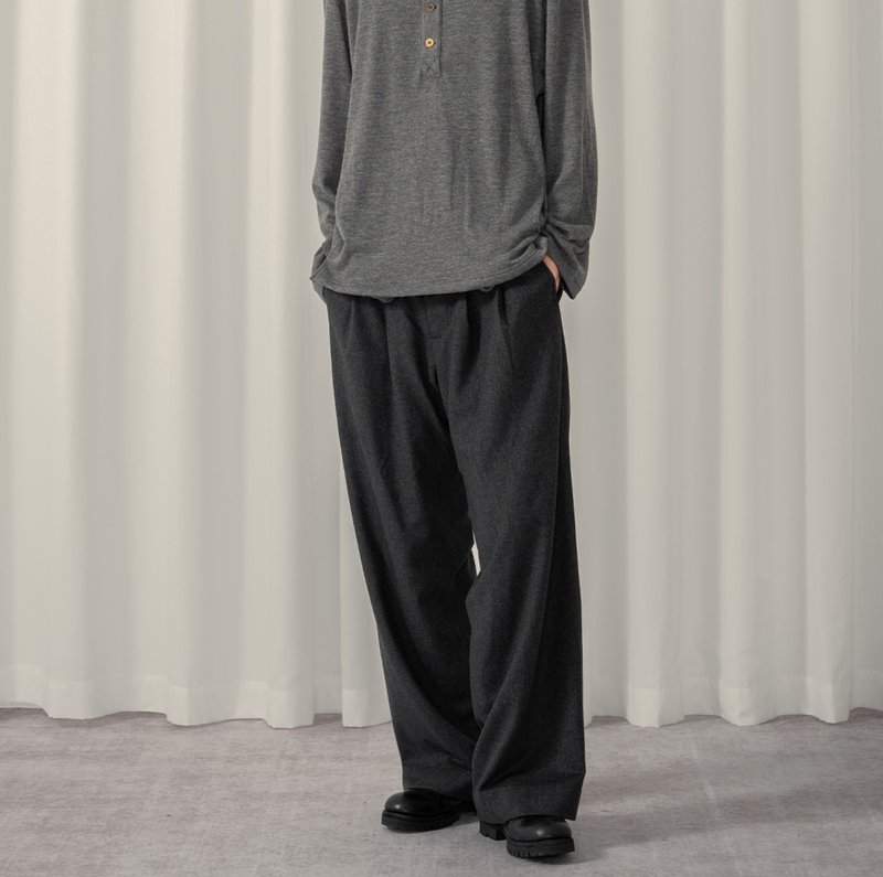 【英式双褶】森系文艺复古 垂感显瘦/进口羊毛西裤 - 男士长裤 - 其他材质 黑色