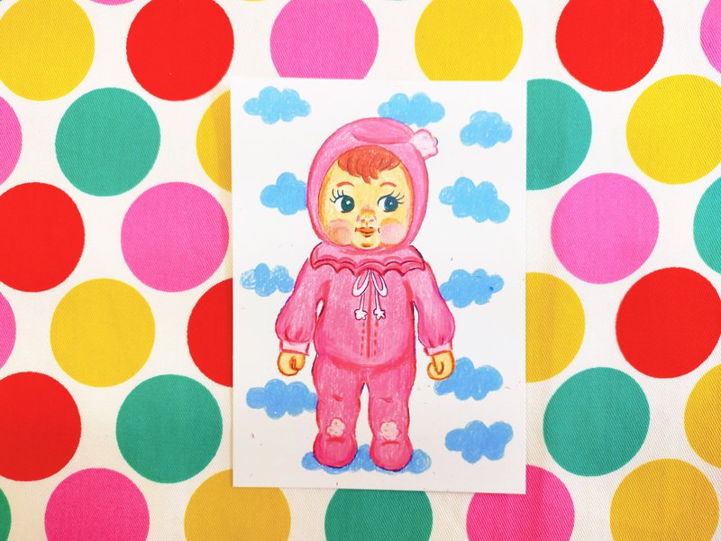 昭和玩具系手绘感明信片-晚安娃娃 - 卡片/明信片 - 纸 