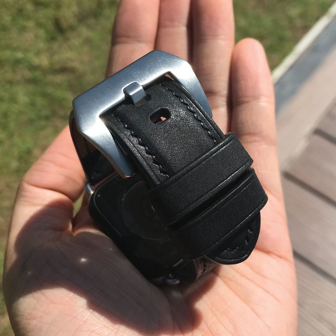 【AppleWatch表带】黑色磨砂牛皮/法国防汗皮/厚芯款/轻巧款 - 表带 - 真皮 黑色