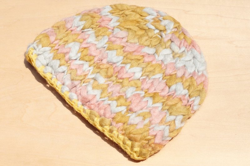 情人节礼物 限量手工编织纯羊毛帽/ 编织帽 / 针织毛帽 / 内刷毛手织毛帽 / 毛线帽 - 淡粉色 粗毛线羊毛毛帽 - 帽子 - 羊毛 多色