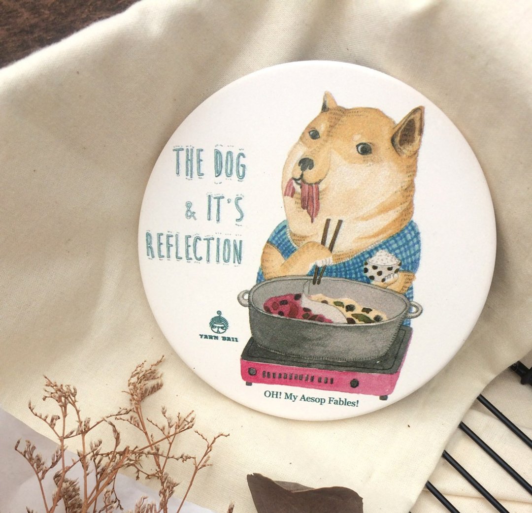 伊索寓言-狗吃肉陶瓷吸水杯垫 - 其他 - 陶 白色