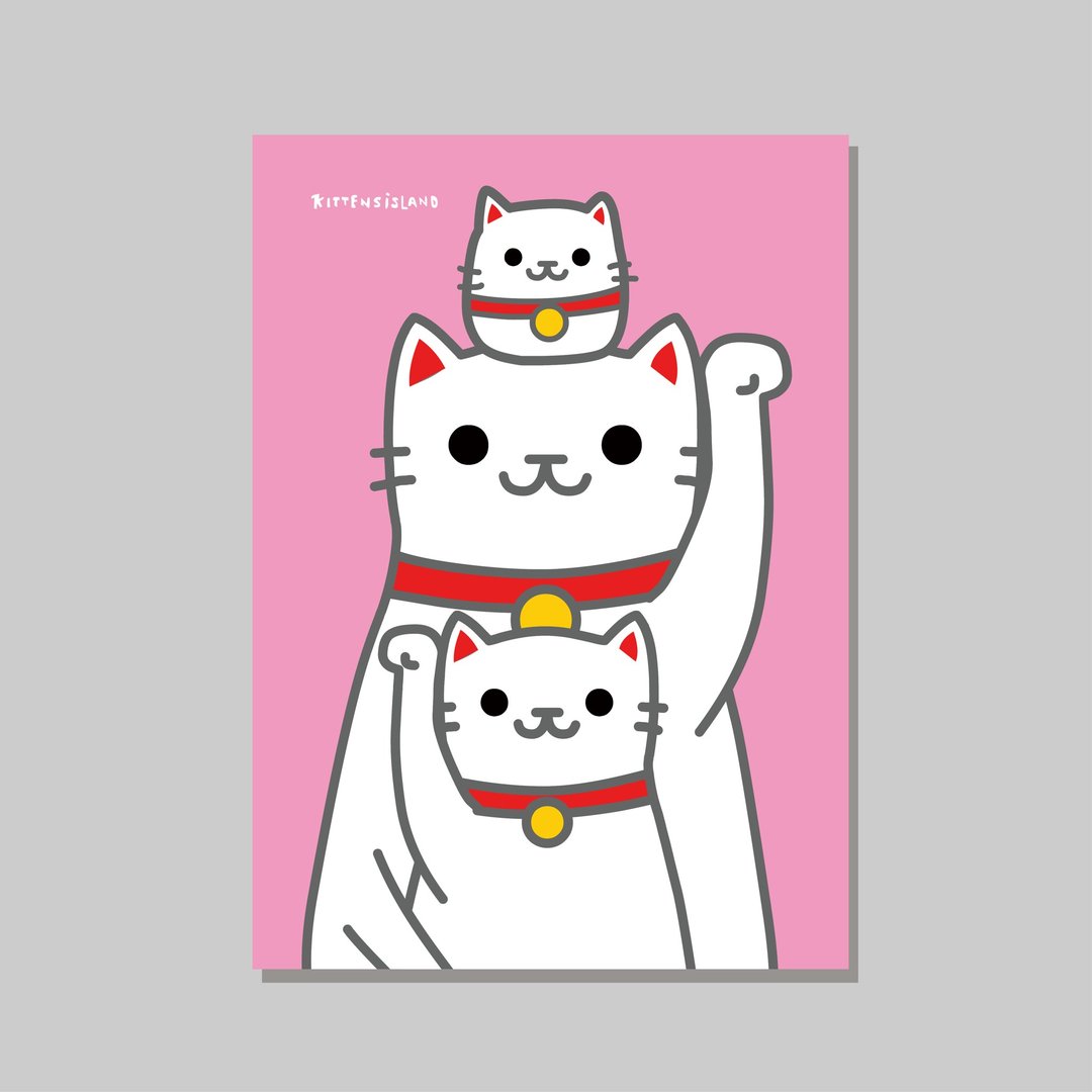 原创A3海报/三叠招财猫_达摩白猫V2/设计/猫咪/装饰画 - 海报/装饰画/版画 - 纸 