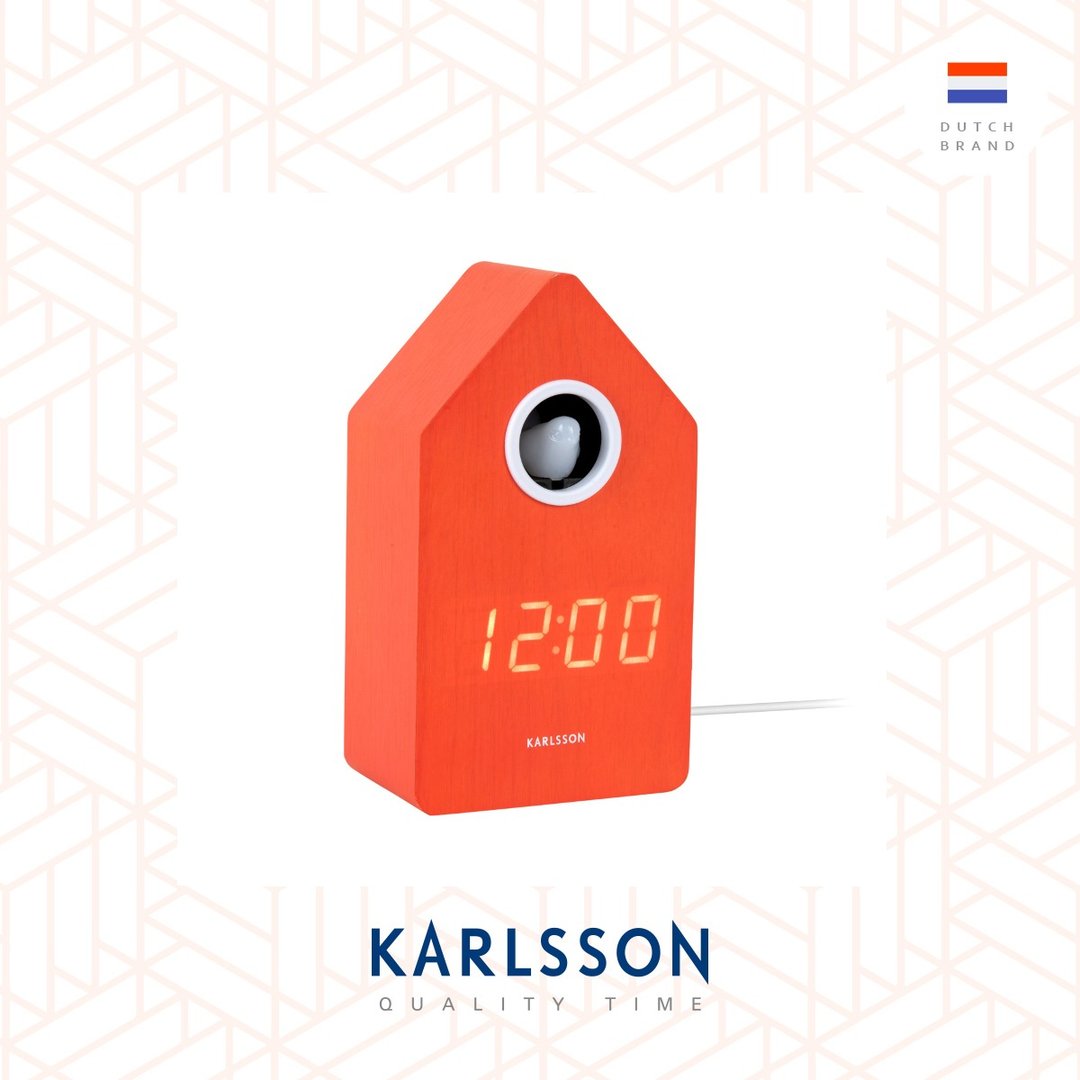 荷兰 Karlsson, 橙色布谷鸟闹钟 LED 显示屏 - 多功能闹 (整点报时) - 时钟/闹钟 - 木头 橘色