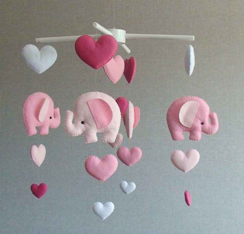 Baby mobile elephant, Pink elephant mobile, Elephant nursery mobile girl - 其他 - 其他材质 粉红色