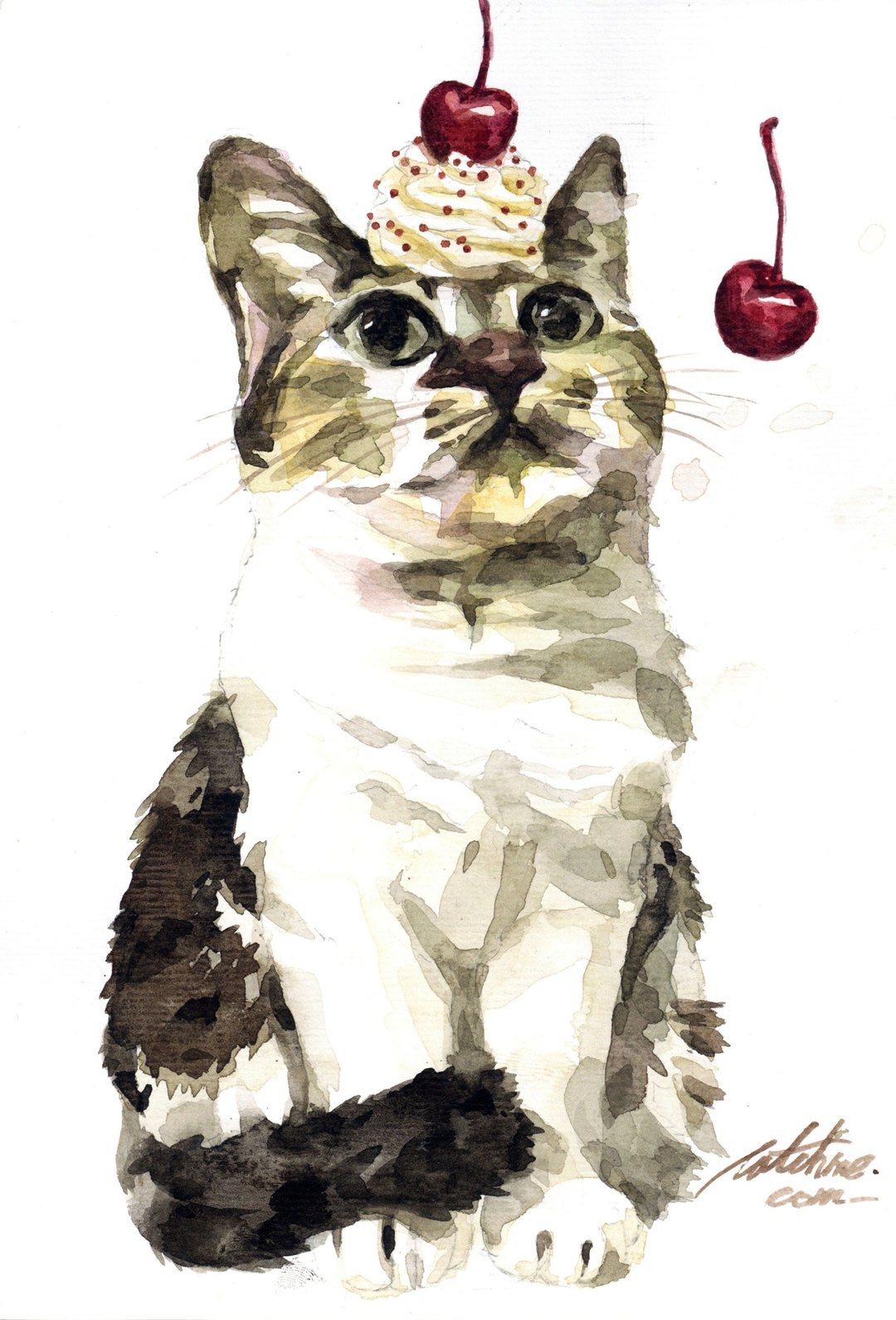 樱桃猫2_手绘原作(仅此一件) - 海报/装饰画/版画 - 纸 