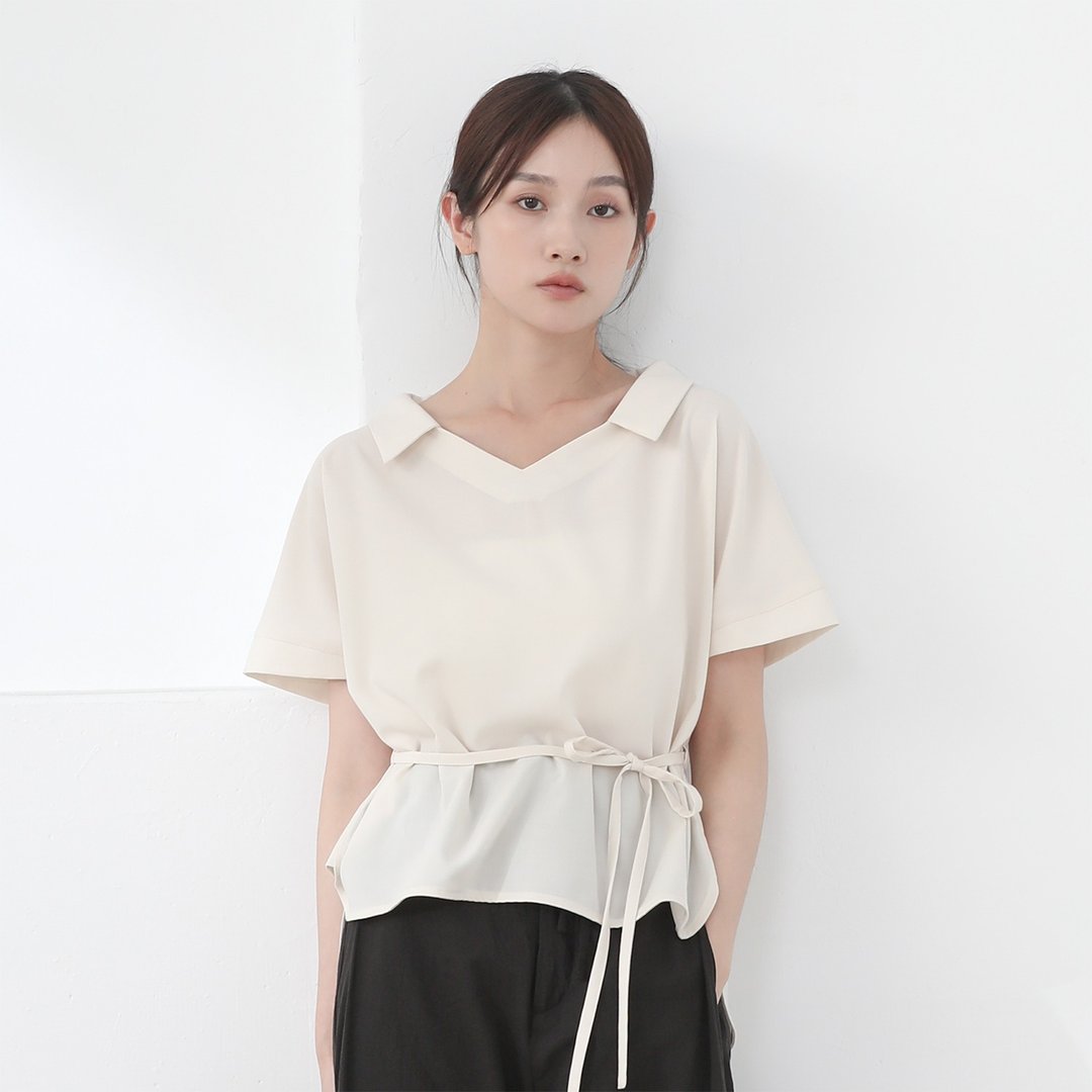Shiyue_誓约绑带上衣_23SF013_米白 - 女装上衣 - 聚酯纤维 白色