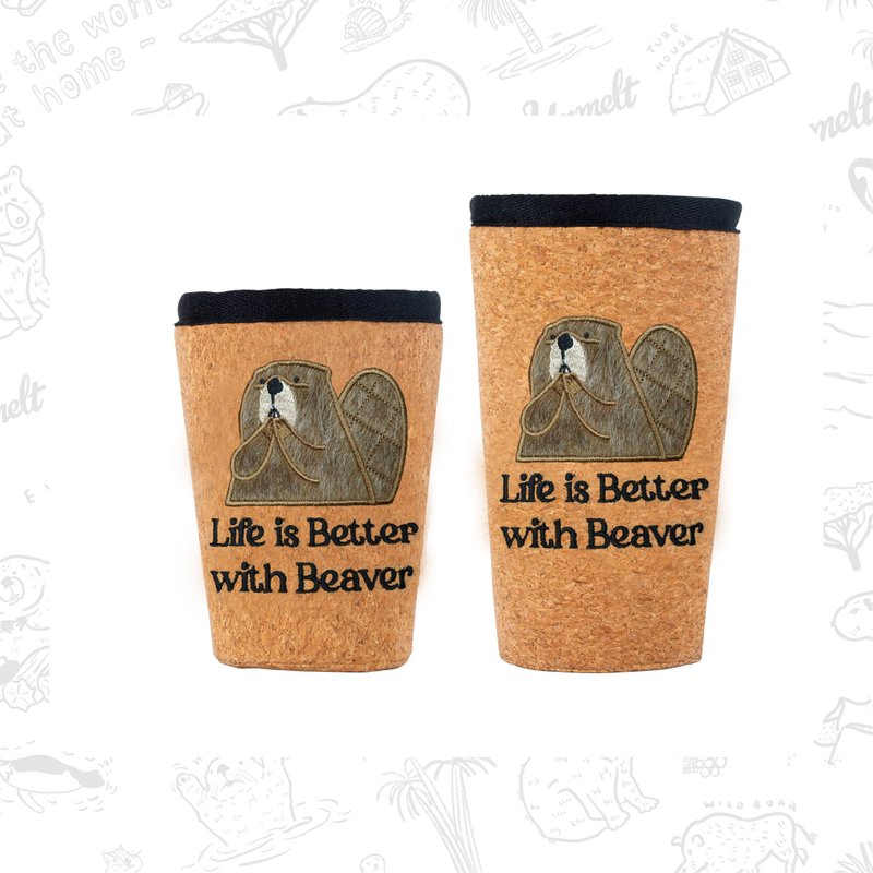 Beaver coffee case 16oz.Younger size /Travel case / keep cool cup bag - 咖啡壶/周边 - 软木/水松木 咖啡色