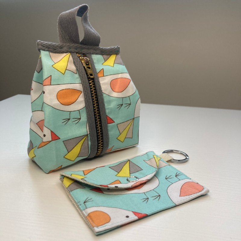 放。迷你拉链化妆包加扣卡夹 - 名片夹/名片盒 - 棉．麻 蓝色