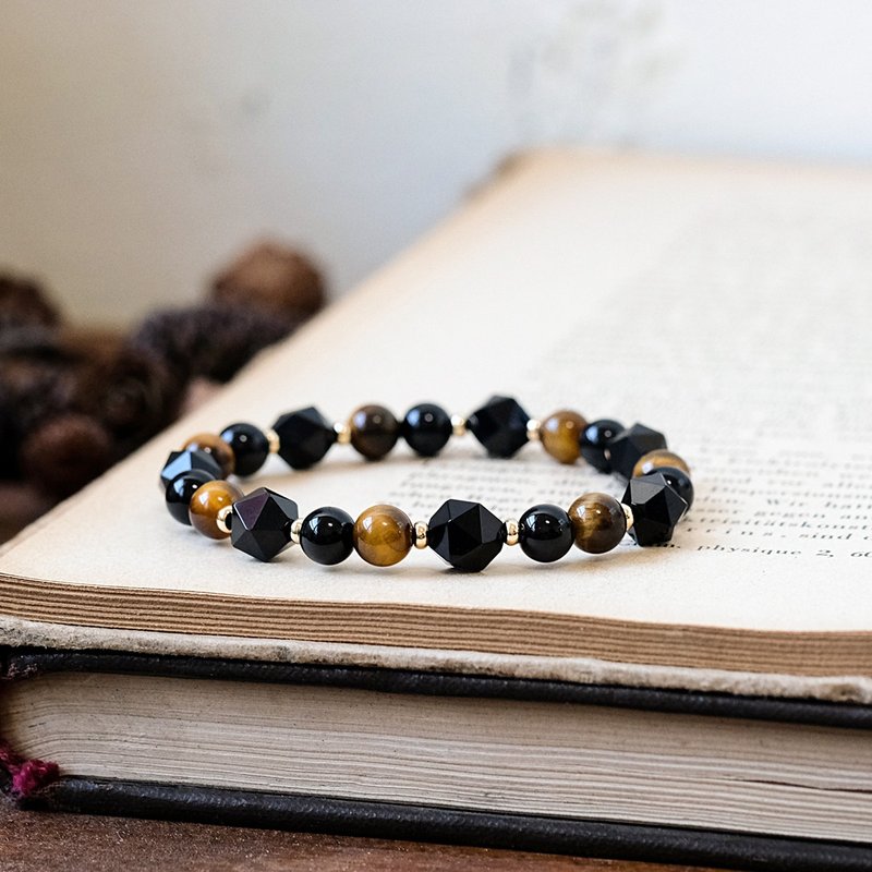 黄虎眼 黑玛瑙 手链 矿石水晶 - 手链/手环 - 宝石 黄色