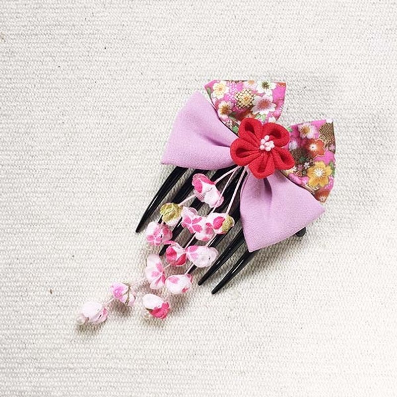 素绯舞,双蝴蝶结,和风法国梳,发插,排梳-粉紫 - 发饰 - 聚酯纤维 紫色