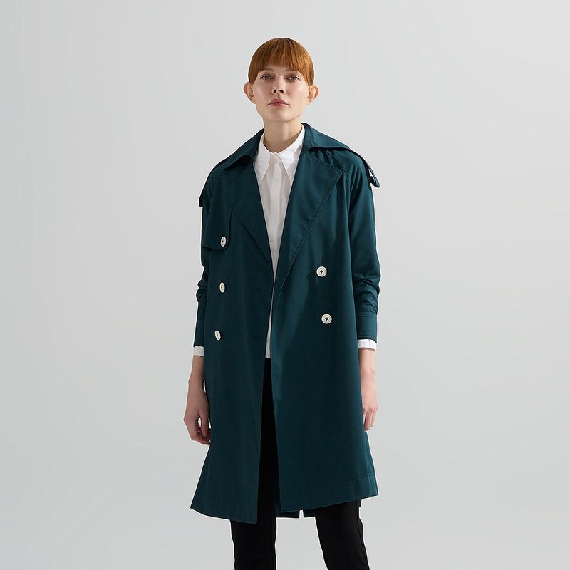 AVVJOY | 双排扣经典风衣合身长袖宝石绿色 - 女装休闲/机能外套 - 其他材质 绿色