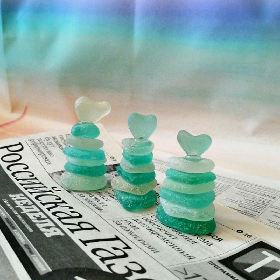 Sea glass art for Home decor Zen garden.Sea glass paperweight.Glass sun catcher - 其他 - 玻璃 蓝色
