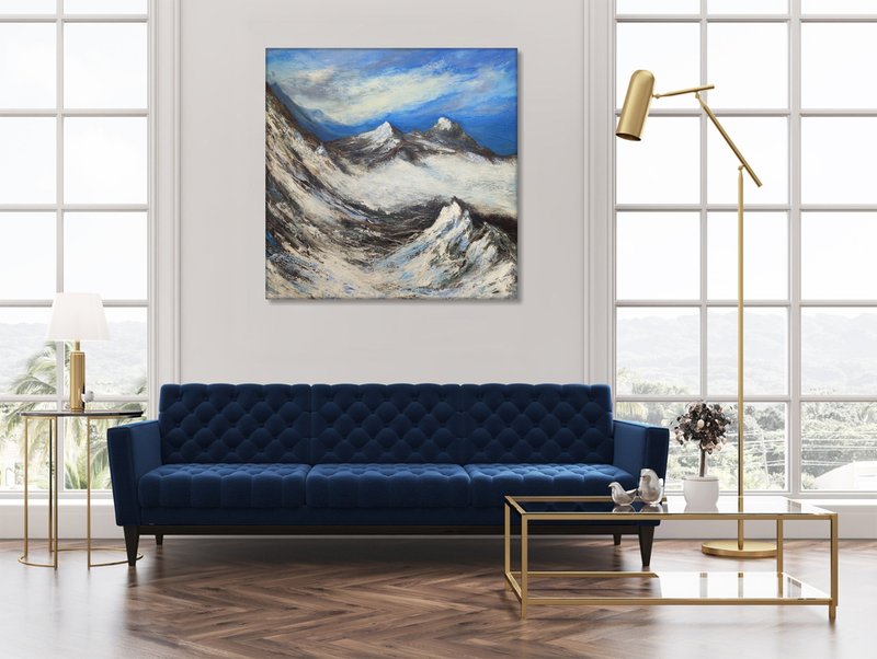原创雪山画在画布上抽象雪山风景 - 墙贴/壁贴 - 压克力 多色