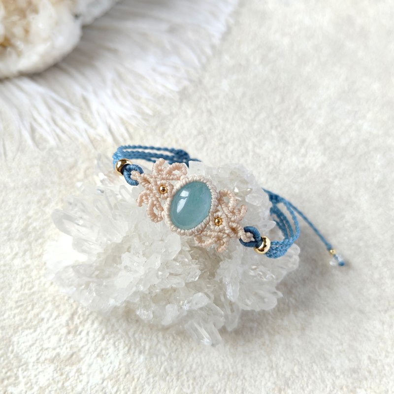 香颂。海水蓝宝。南美巴西蜡线编织手链 - 手链/手环 - 半宝石 蓝色