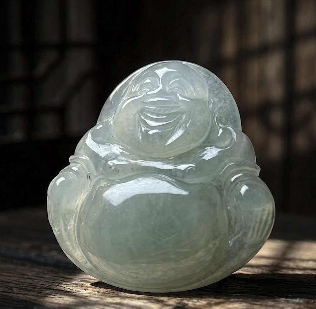 冰种翡翠弥勒佛 | 天然缅甸玉A货翡翠 | 送礼 - 项链 - 玉石 透明
