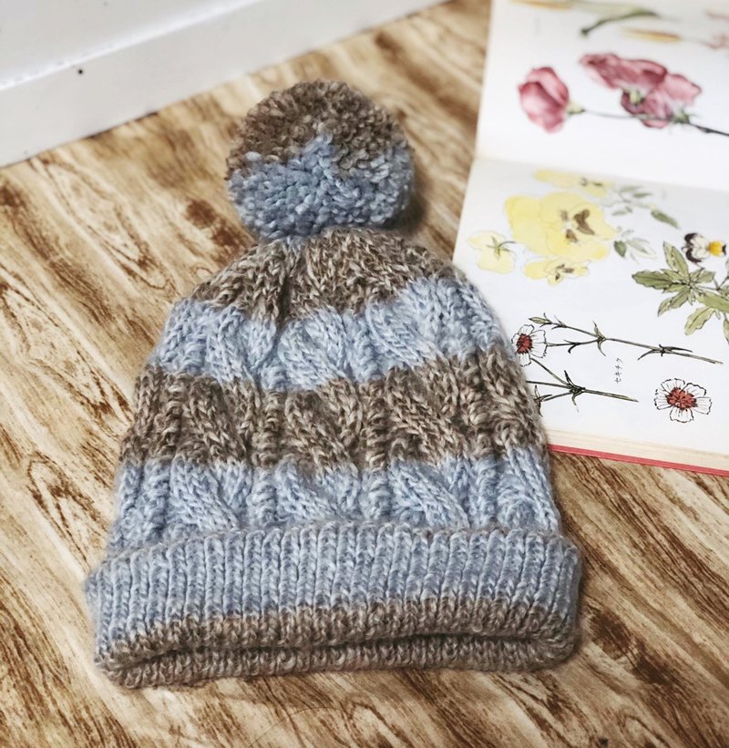 ChiChi手作-厚质保暖-麻花-毛线毛帽 - 帽子 - 羊毛 蓝色