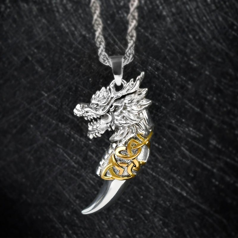 十二生肖 龙年 龙牙 个性项链 中性项链 项链 长项链 不锈钢链 - 长链 - 不锈钢 银色