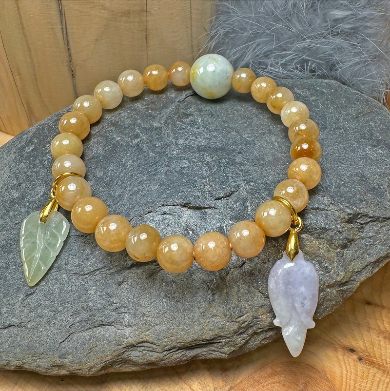 冰润 黄翡 紫罗兰 玉兰花 玉叶 事业有成 独家设计款 天然 缅甸玉 - 手链/手环 - 玉石 多色