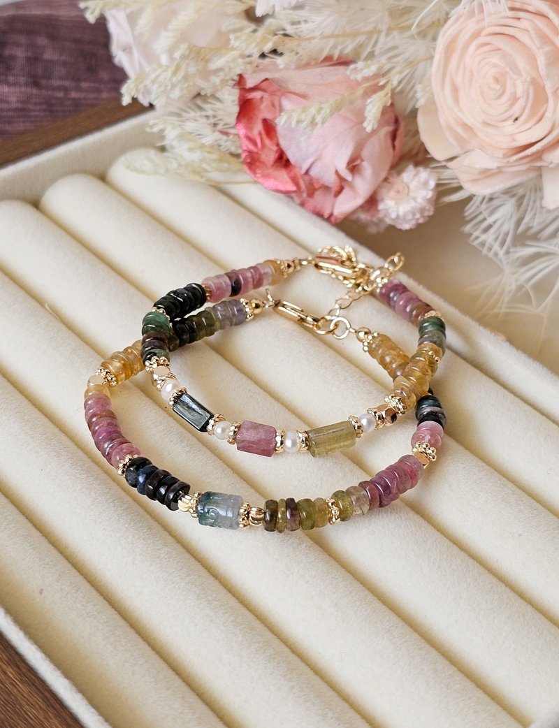 色彩的呼吸-碧玺设计款/优雅轻奢/可改磁扣链/水晶手链/碧玺扁珠 - 手链/手环 - 水晶 多色