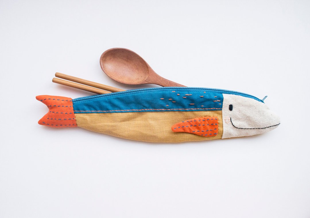 Travelling Tuna cutlery pouch - 金 - 筷子/筷架 - 棉 多色
