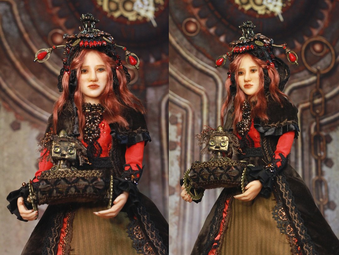 Steampunk Doll Emily and The Old Robot She Found in Trash OOAK Art Doll - 摆饰 - 塑料 多色