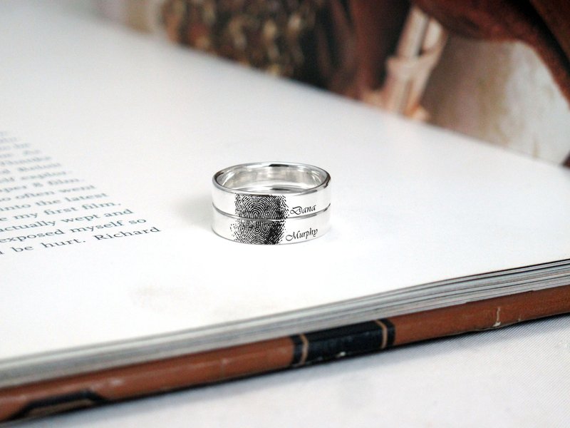 心心相印指纹戒指 B款 925纯银刻字对戒组 - 对戒 - 纯银 银色