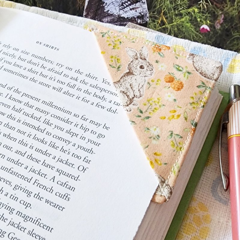 小兔布书签-方块角落书签/ 可爱书签/ 手作文具/ 礼物推荐 - 书签 - 棉．麻 橘色
