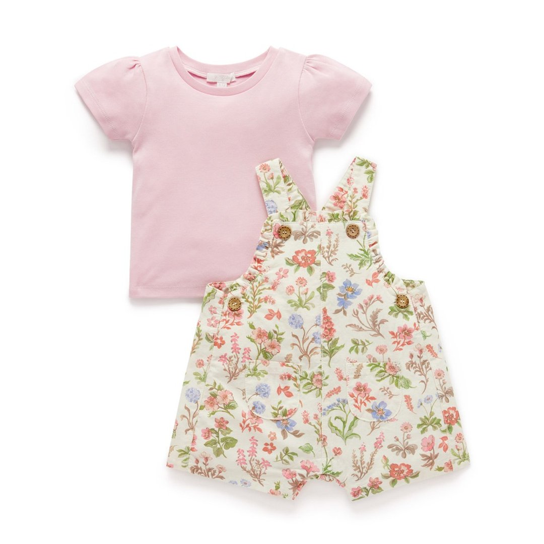 澳洲Purebaby有机棉婴儿吊带连身衣套装 6M-2T 花朵 - 包屁衣/连体衣 - 棉 