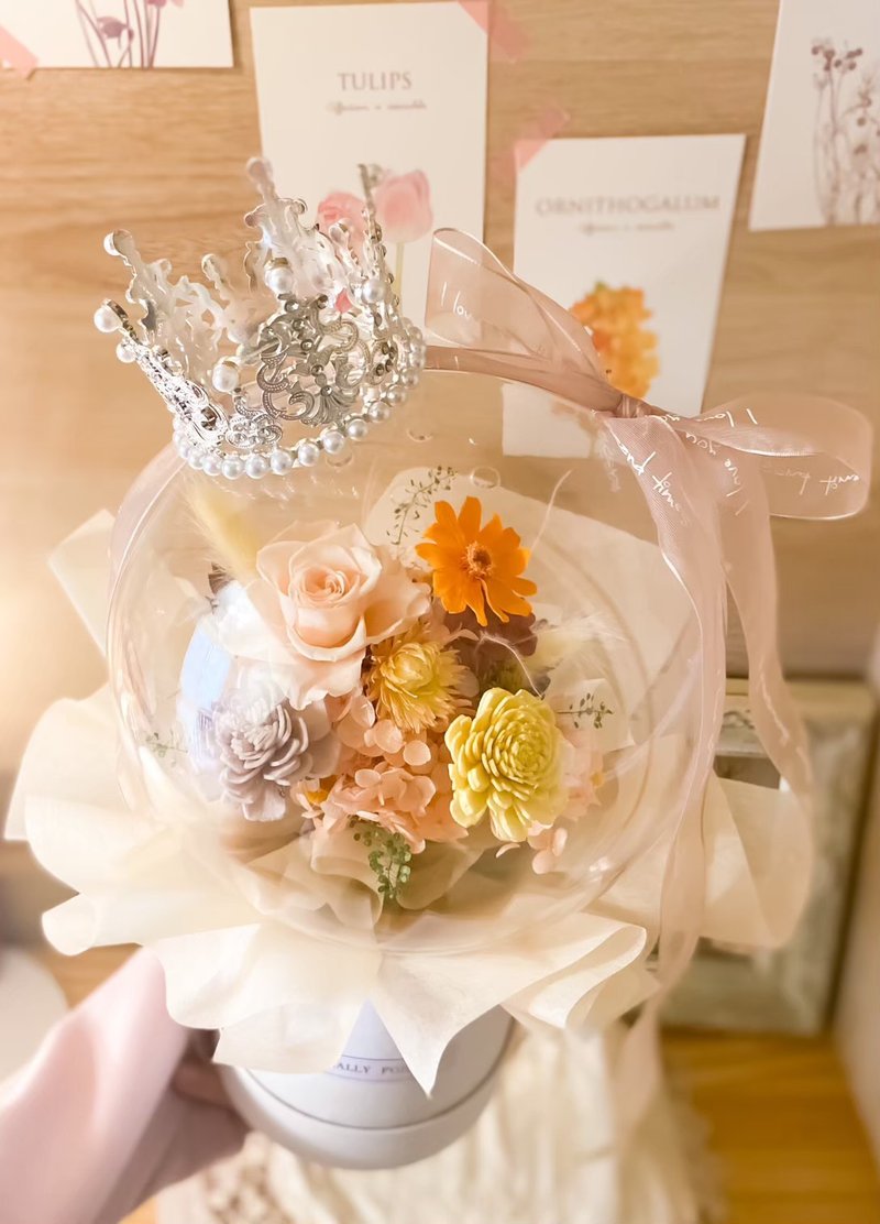 普罗旺斯皇冠永生波波球抱抱桶 永生花 玫瑰  礼物 圣诞礼 - 干燥花/捧花 - 植物．花 粉红色