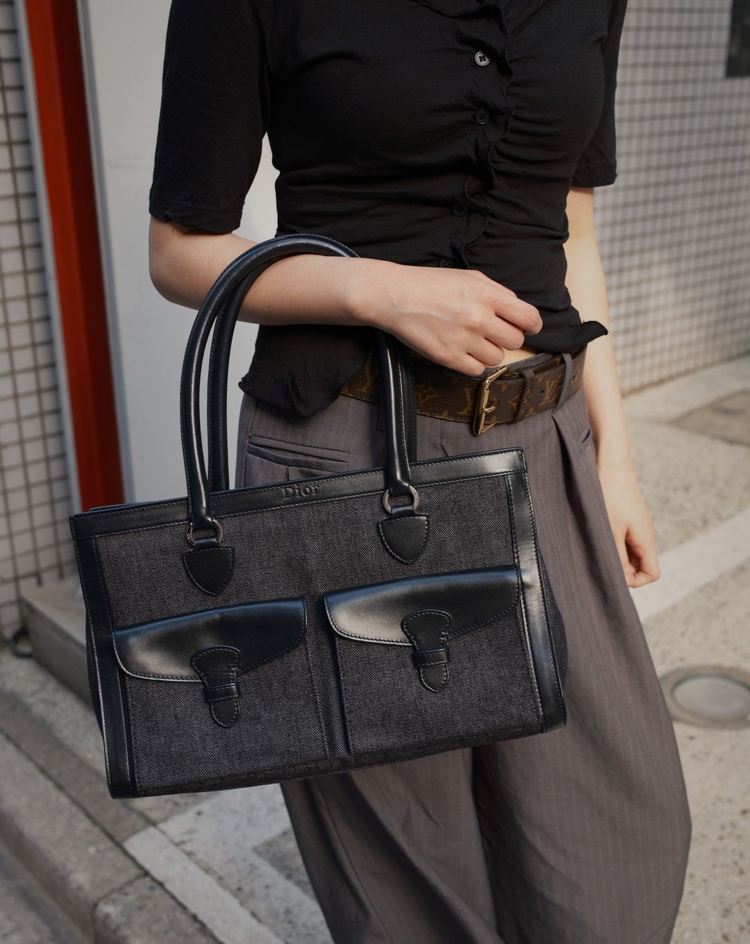 中古包 Dior 迪奥 牛仔拼皮托特包 - 手提包/手提袋 - 其他材质 黑色