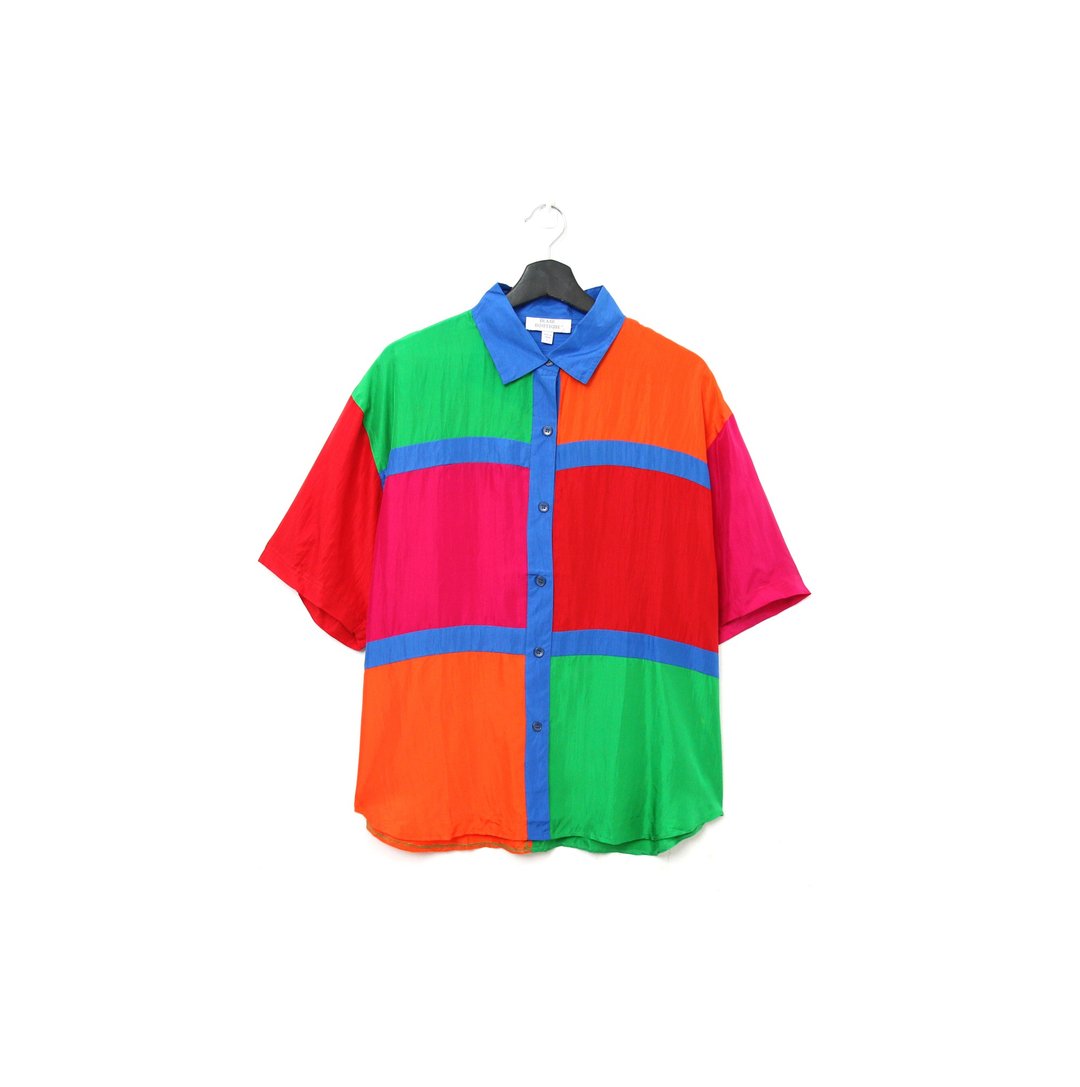 Back to Green- 短袖衬衫 丝质 缤纷拼接 vintage shirt - 女装休闲/机能外套 - 丝．绢 
