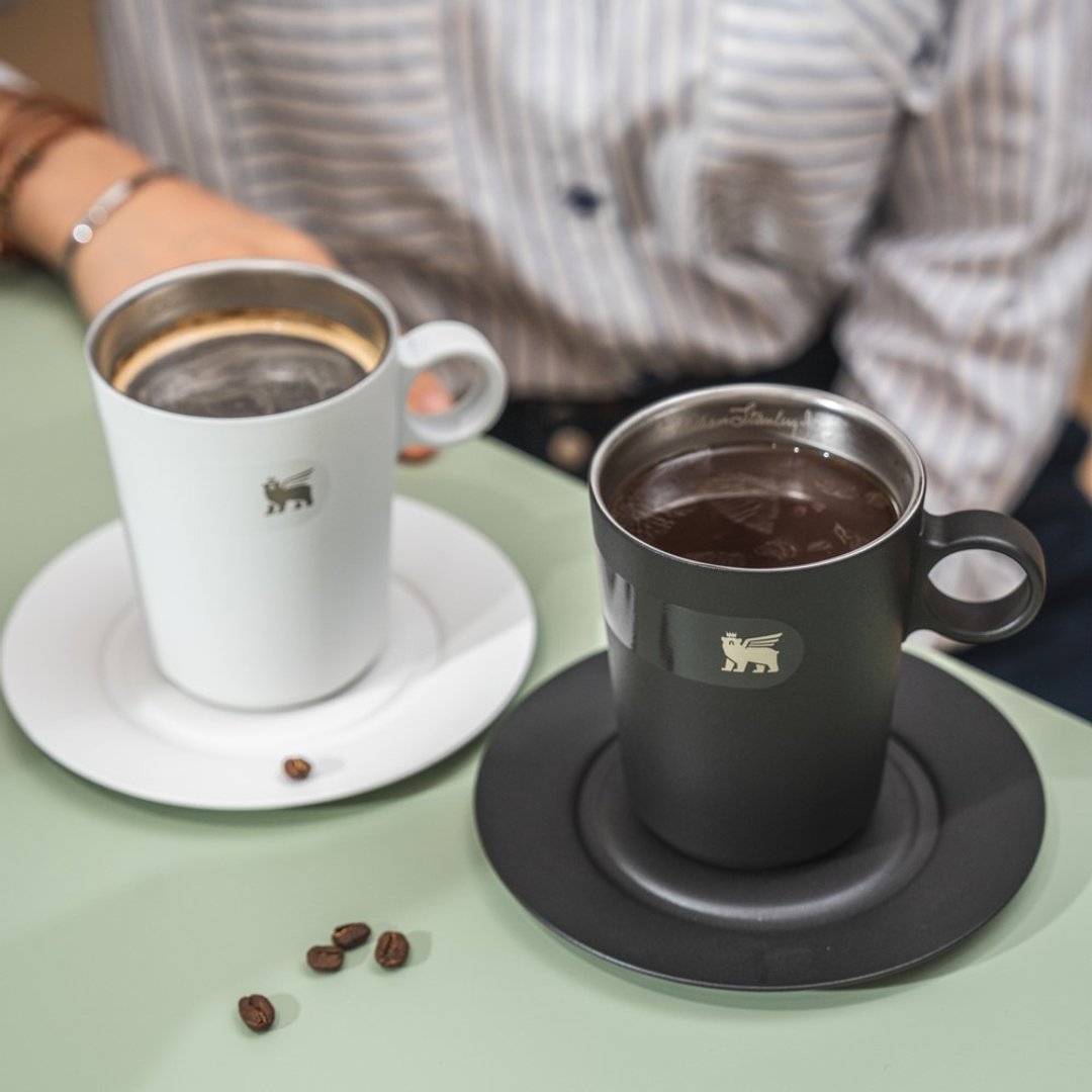 STANLEY 晨光时刻 双层不锈钢拿铁咖啡杯盘组 / 晨雾白 - 咖啡杯/马克杯 - 不锈钢 
